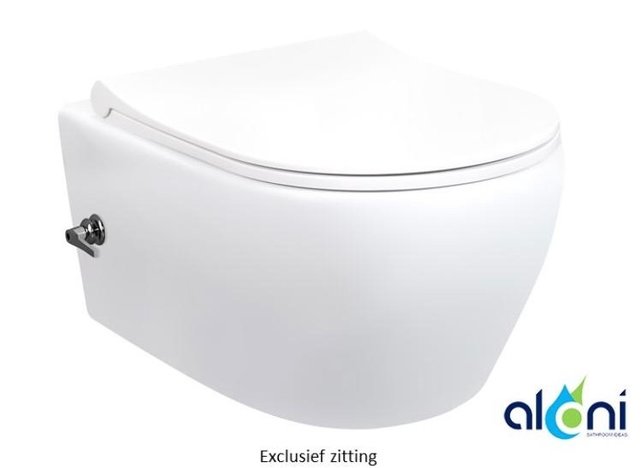 Randloos Hangtoilet Aloni met geïntegreerd bidetkraan Warm en Koud Wit diepspoel incl. Softclose Toiletbril Ultra Dun Randloos Hangtoilet Aloni met geïntegreerd bidetkraan Warm en Koud Wit diepspoel incl. Softclose Toiletbril Ultra Dun