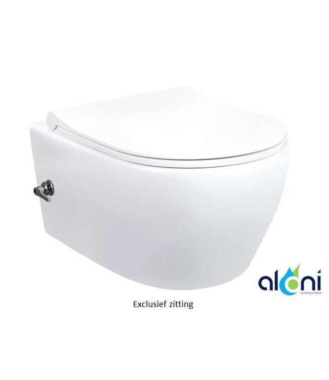 Randloos Hangtoilet Aloni met geïntegreerd bidetkraan Warm en Koud Wit diepspoel incl. Softclose Toiletbril Ultra Dun
