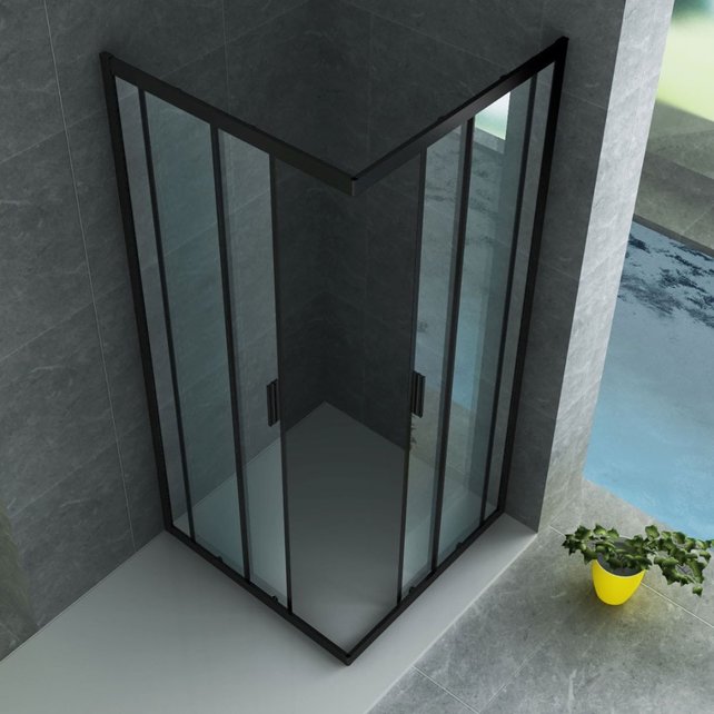 Douchecabine Donna 90x90cm Mat Zwart 195cm Creavit Aloni Helder Glas 6mm Veiligheidsglas Nano Coating Schuifdeur Hoekinstap Vierkant aluminium Profiel