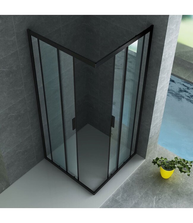 ALONI Douchecabine Donna 90x90cm Mat Zwart 195cm Creavit Aloni Helder Glas 6mm Veiligheidsglas Nano Coating Schuifdeur Hoekinstap Vierkant aluminium Profiel