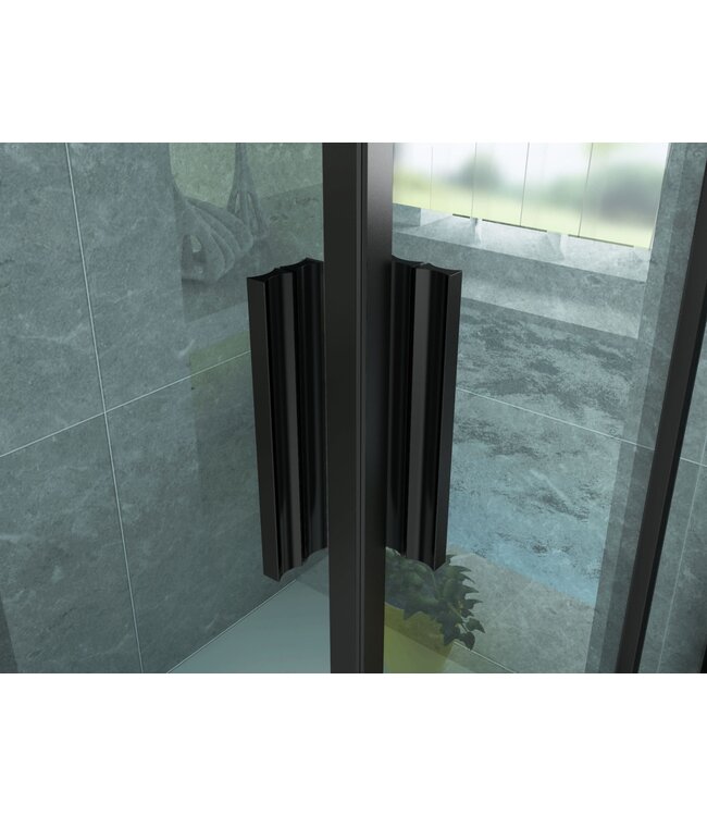 Douchecabine Donna 90x90cm Mat Zwart 195cm Creavit Aloni Helder Glas 6mm Veiligheidsglas Nano Coating Schuifdeur Hoekinstap Vierkant aluminium Profiel