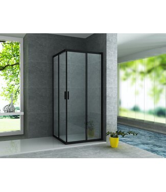 ALONI Douchecabine Donna 80x80cm Mat Zwart 195cm Creavit Aloni HelderGlas 6mm Veiligheidsglas Nano Coating Schuifdeur Hoekinstap Vierkant aluminium Profiel