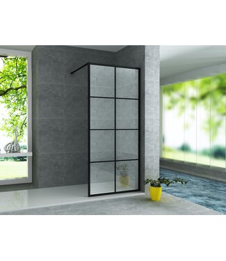 CREAVIT Inloopdouche Donna 90x200cm Mat Zwart Raster Aloni Donna Douchewand Industrieel 8mm Veiligheidsglas anti-kalk Aliminium Profiel