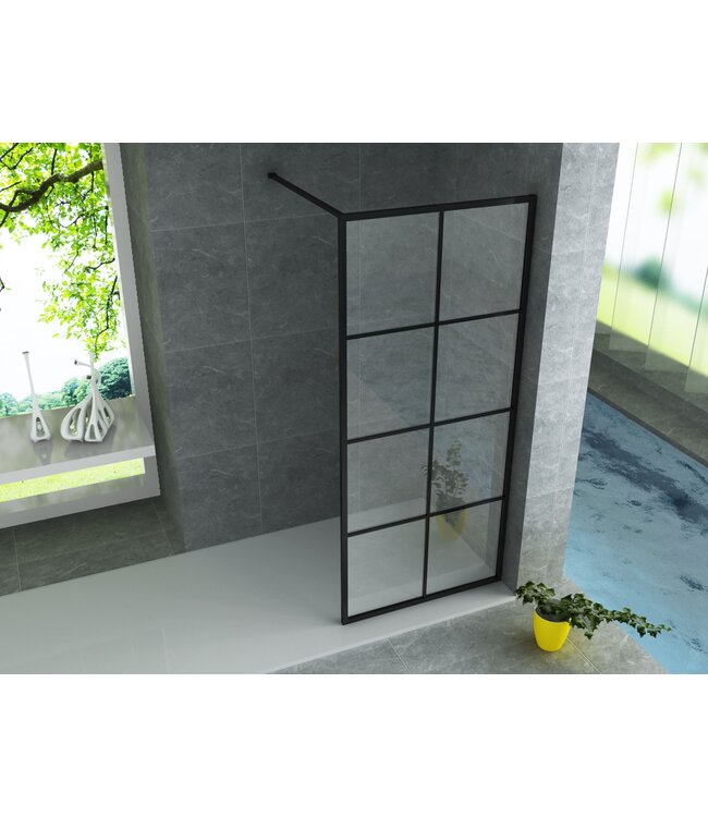 CREAVIT Inloopdouche Donna 100x200cm Mat Zwart Raster Aloni Donna Douchewand Industrieel 8mm Veiligheidsglas anti-kalk Aliminium Profiel
