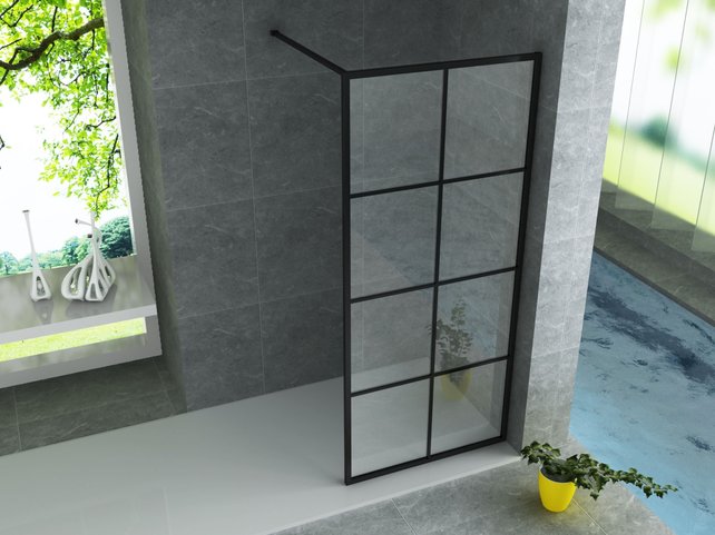 Inloopdouche Donna 140x200cm Mat Zwart Raster Aloni Donna Douchewand Industrieel 8mm Veiligheidsglas anti-kalk Aliminium Profiel