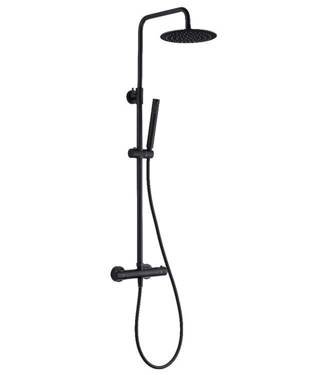Opbouw Regendoucheset Donna Rond Mat Zwart Regendouche 20cm Thermostaatkraan Glijstang Handdouche
