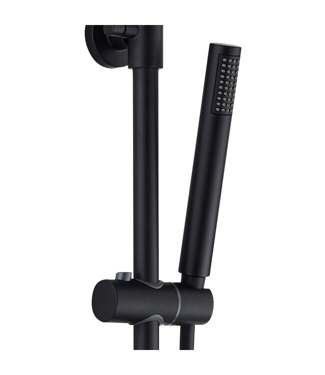Opbouw Regendoucheset Donna Rond Mat Zwart Regendouche 20cm Thermostaatkraan Glijstang Handdouche