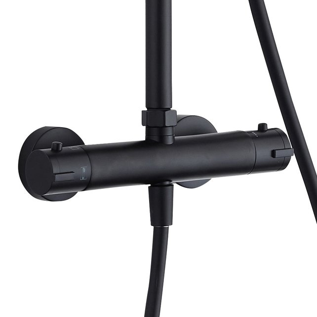 Opbouw Regendoucheset Donna Rond Mat Zwart Regendouche 20cm Thermostaatkraan Glijstang Handdouche