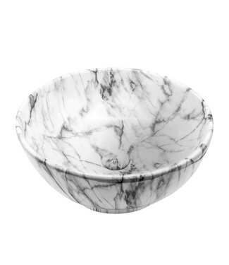 CREAVIT Waskom marmerlook Valencia Wit 41x41x18cm  Creavit opbouw keramisch rond