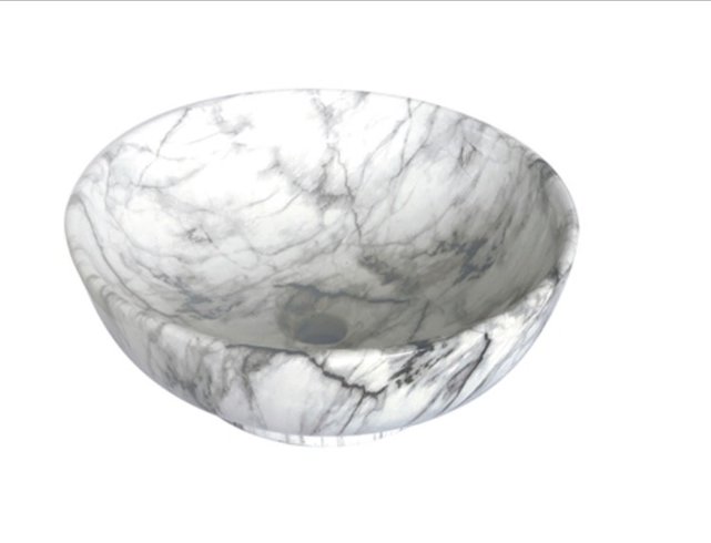 Waskom marmerlook Valencia Wit 41x41x18cm  Creavit opbouw keramisch rond Waskom marmerlook Valencia Wit 41x41x18cm  Creavit opbouw keramisch rond