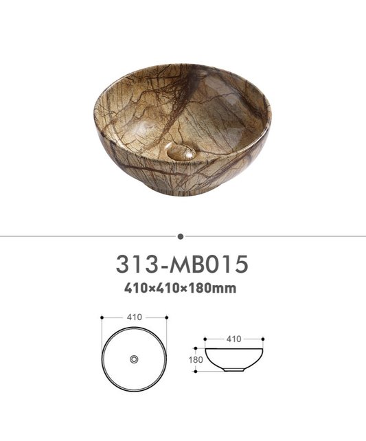 Waskom marmerlook Valencia Bruin 41x41x18cm Creavit opbouw keramisch rond