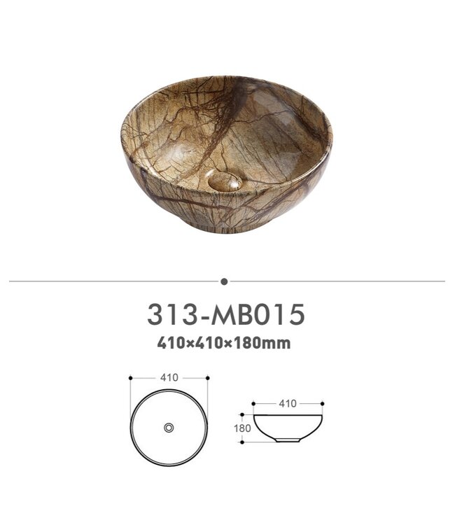 Waskom marmerlook Valencia Bruin 41x41x18cm Creavit opbouw keramisch rond