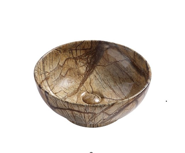 Waskom marmerlook Valencia Bruin 41x41x18cm Creavit opbouw keramisch rond