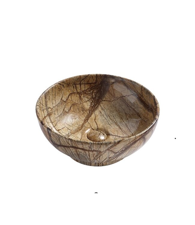 CREAVIT Waskom marmerlook Valencia Bruin 41x41x18cm Creavit opbouw keramisch rond