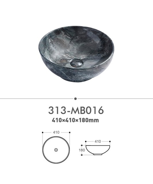 Waskom marmerlook Valencia Cobalt 41x41x18cm Creavit opbouw keramisch rond