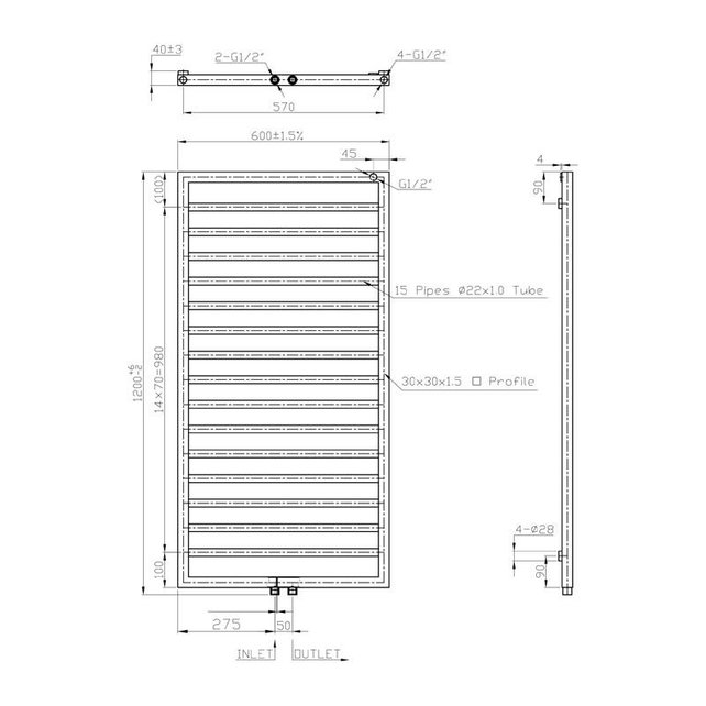 Design Handdoekradiator Antraciet 120x60cm 695 Watt SaniPro Bornova Midden Aansluiting Design Handdoekradiator Antraciet 120x60cm 695 Watt SaniPro Bornova Midden Aansluiting
