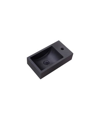 SANI-SUPPLY Fontein Mat Zwart Quartz Recto Mini 36,5x18x9 cm kraangat links