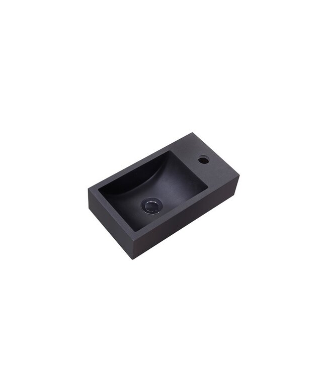 SANI-SUPPLY Fontein Mat Zwart Quartz Recto Mini 36,5x18x9 cm kraangat Rechts