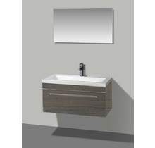 Badkamermeubel met Wastafel 90cm Grey Oak Sanipro Miami incl led Spiegel 90x46,5x41 cm