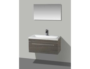 Badkamermeubel met Wastafel 90cm Grey Oak Sanipro Miami incl led Spiegel 90x46,5x41 cm