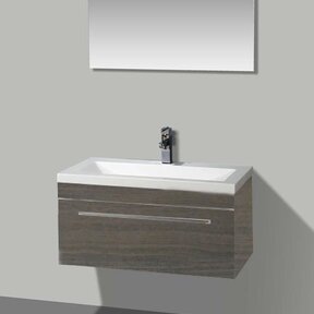 Badkamermeubel met Wastafel 90cm Grey Oak Sanipro Miami incl led Spiegel 90x46,5x41 cm