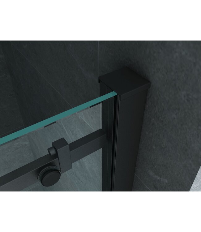 Douchedeur Aloni Nisdeur Schuifdeur Zwart 120x200cm Antikalk Helder Glas Zwart Profiel 8mm Veiligheidsglas Easy Clean
