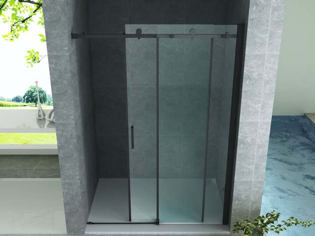 Douchedeur Aloni Nisdeur Schuifdeur Zwart 140x200cm Antikalk Helder Glas Zwart Profiel 8mm Veiligheidsglas Easy Clean