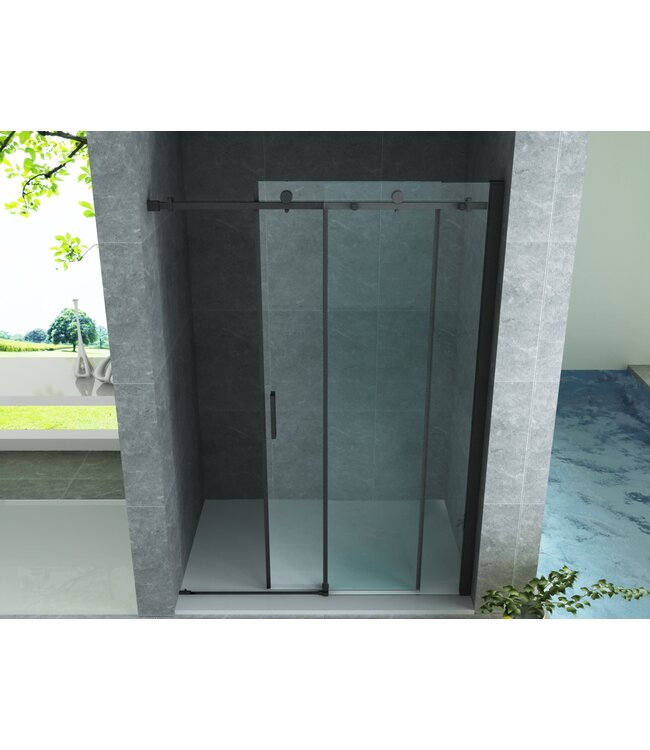 Douchedeur Aloni Nisdeur Schuifdeur Zwart 140x200cm Antikalk Helder Glas Zwart Profiel 8mm Veiligheidsglas Easy Clean