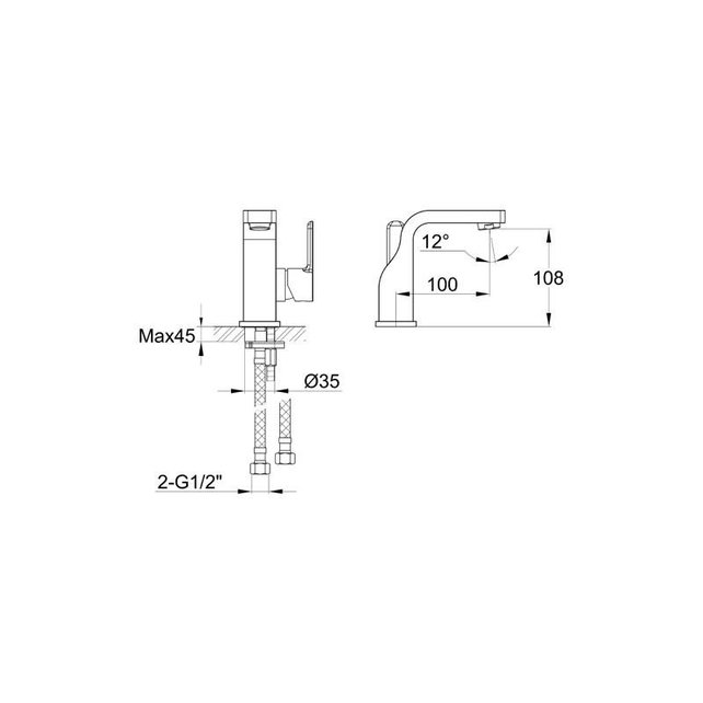 SaniPro Style Wastafelkraan Laag Chroom vierkant wastafelmengkraan
