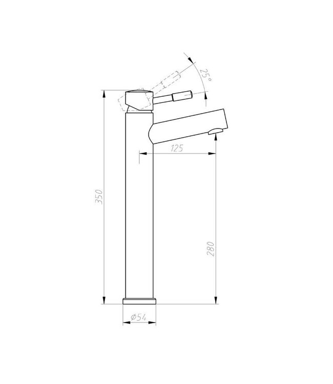 SaniPro Wastafelkraan hoog RVS 35cm rond eenhendel bediening