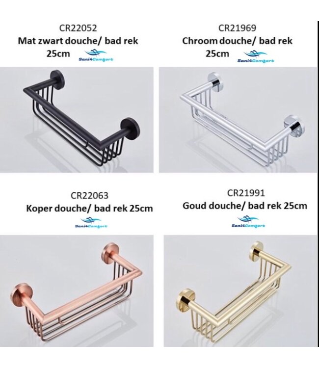 Doucherek Mat Zwart Creavit Aloni Badrek Shampoo houder 25cm Messing