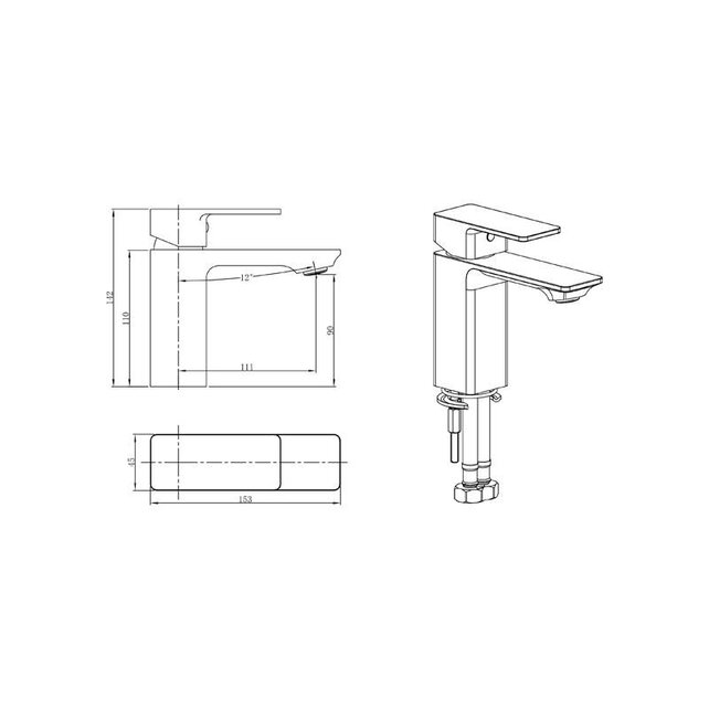 Wastafelkraan Laag SaniPro Edge Vierkant Chroom