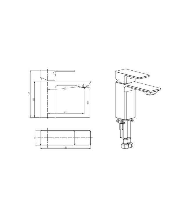 SANI-SUPPLY Wastafelkraan Laag SaniPro Edge Vierkant Chroom