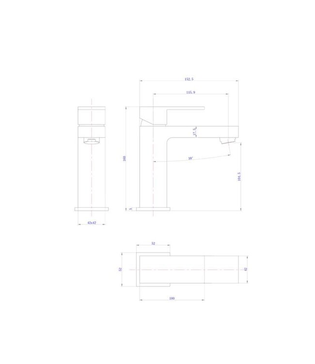 SaniPro Cube Wastafelkraan laag VierkantÂ Chroom