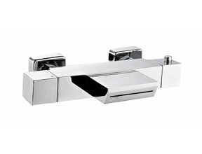 Badkraan Cube Chroom Vierkant Thermostatische badmengkraan met waterval uitloop