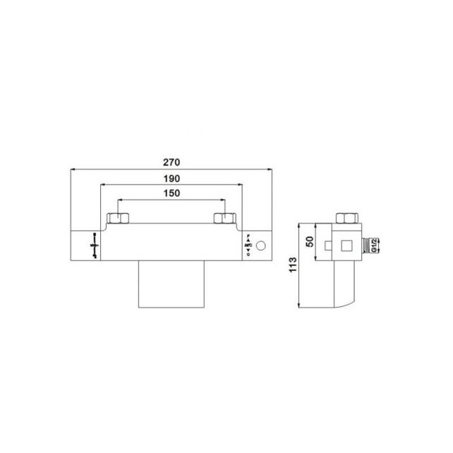 Badkraan Cube Chroom Vierkant Thermostatische badmengkraan met waterval uitloop