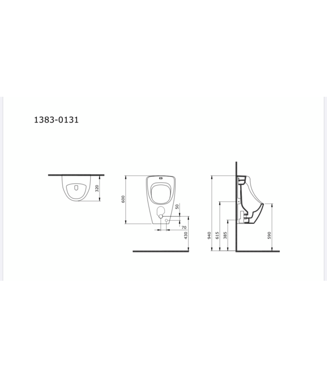 BOCCHI Bocchi Taormina Urinoir Mat Zwart Hangend Boven Aansluiting