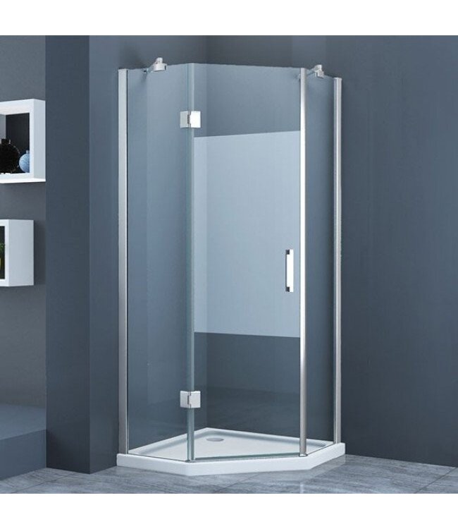 Douchecabine Pentagoon Vijfhoek Draaideur 100x100x200cm SaniPro Antikalk Nano Coating Helder Glas Chroom Profiel 8mm Veiligheidsglas Easy Clean