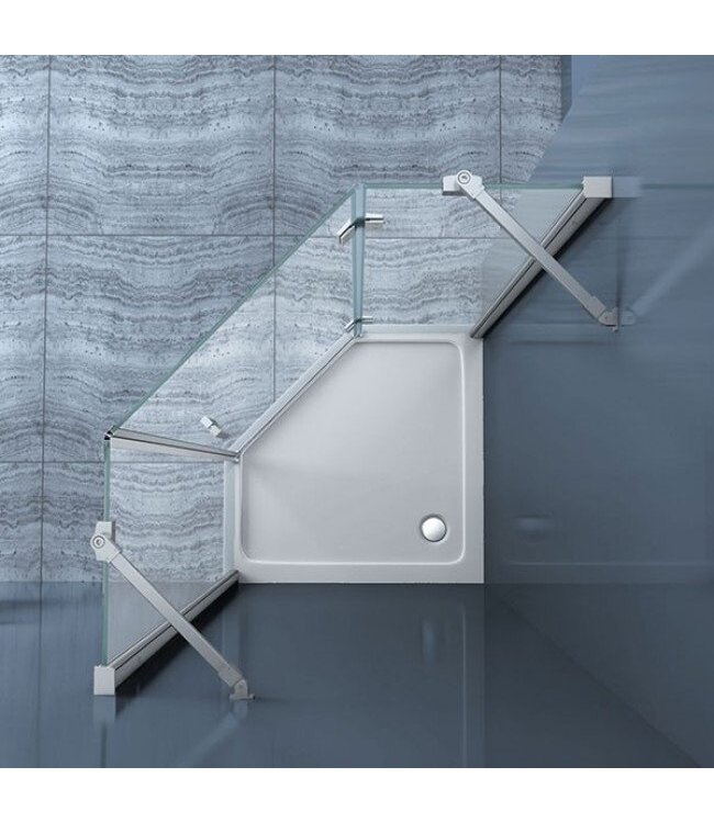 Douchecabine Pentagoon Vijfhoek Draaideur 100x100x200cm SaniPro Antikalk Nano Coating Helder Glas Chroom Profiel 8mm Veiligheidsglas Easy Clean