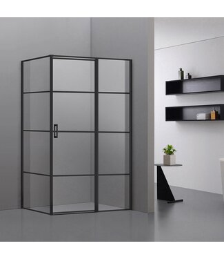 Douchecabine Collins Mat Zwart Vierkant 100x90cm Draaideur Antikalk Helderglas 8mm Veiligheidsglas Easy Clean