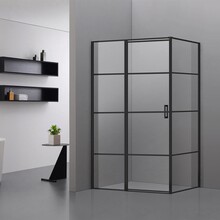 Douchecabine Collins Mat Zwart Vierkant 90x100cm Draaideur Antikalk Helderglas 8mm Veiligheidsglas Easy Clean