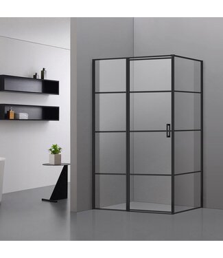 Douchecabine Collins Mat Zwart Vierkant 90x100cm Draaideur Antikalk Helderglas 8mm Veiligheidsglas Easy Clean
