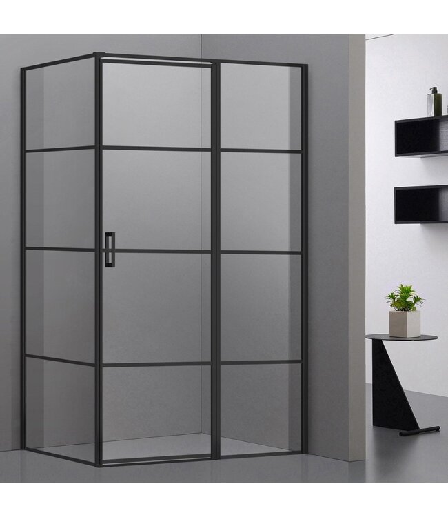 Douchecabine Collins Mat Zwart Vierkant 90x100cm Draaideur Antikalk Helderglas 8mm Veiligheidsglas Easy Clean