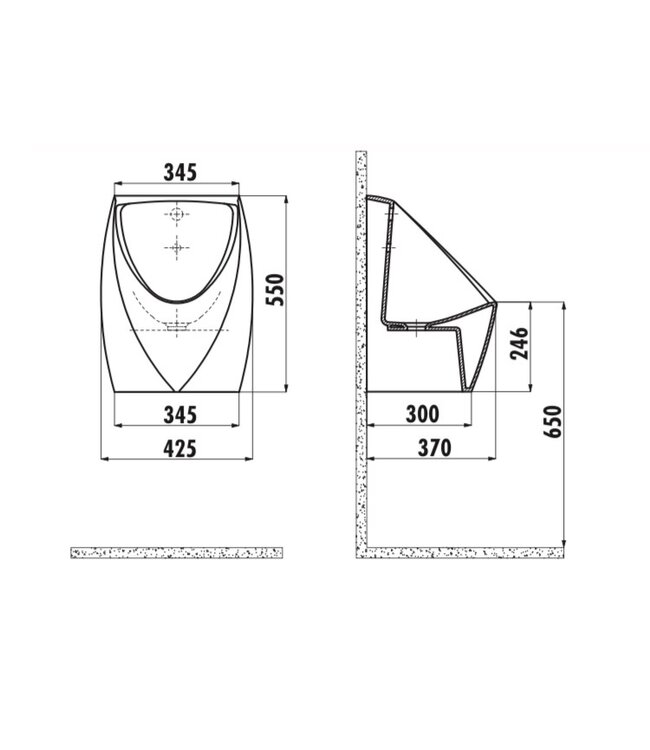 CREAVIT Urinoir Glans Wit met Sensor spoeling geïntegreerd Creavit TP645 Keramiek Hangend 55x42x37cm