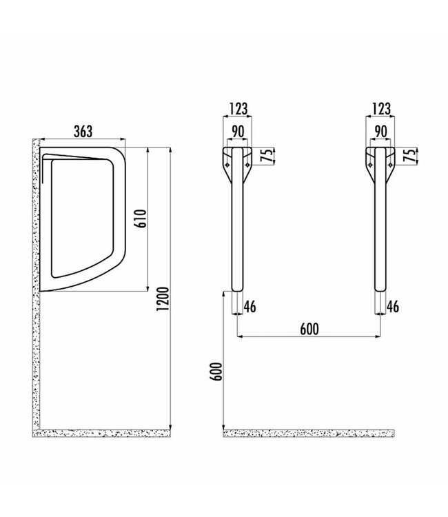 Scheidingswand Creavit TP660 Urinoir Schaamschot Wit Glans 61x36x5cm