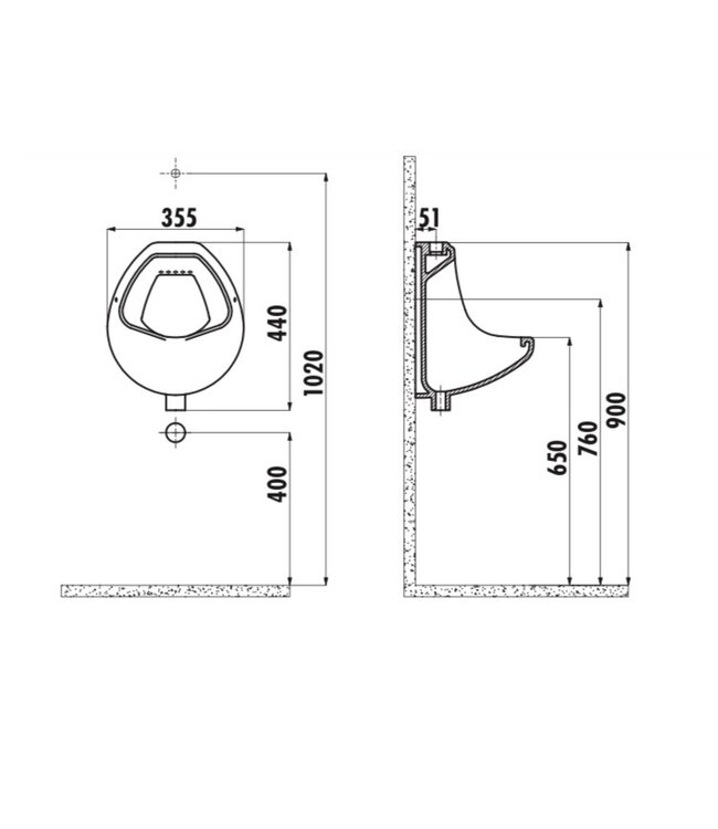 Creavit TP600 Basic Urinoir met Bovenaansluiting 35x44cm