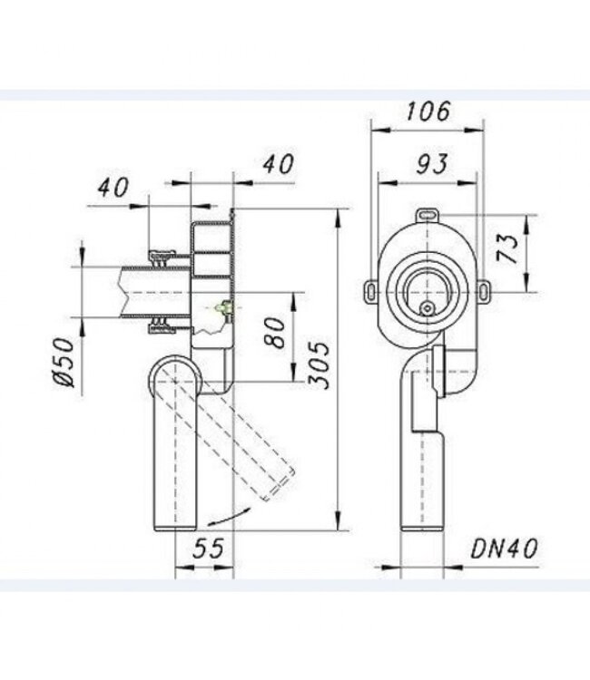 Urinoir sifon Aloni Horizontaal / Verticaal PS019