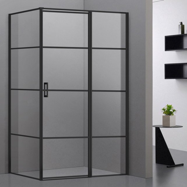 Douchecabine Collins Mat Zwart Vierkant 100x80cm Draaideur Antikalk Helderglas 8mm Veiligheidsglas Easy Clean