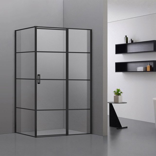 Douchecabine Collins Mat Zwart Vierkant 140x80cm Draaideur Antikalk Helderglas 8mm Veiligheidsglas Easy Clean