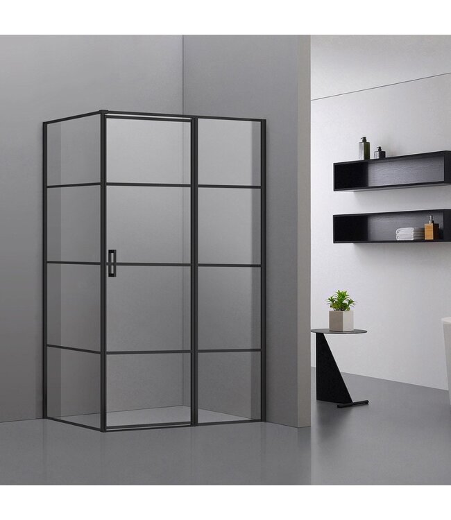 Douchecabine Collins Mat Zwart Vierkant 140x80cm Draaideur Antikalk Helderglas 8mm Veiligheidsglas Easy Clean